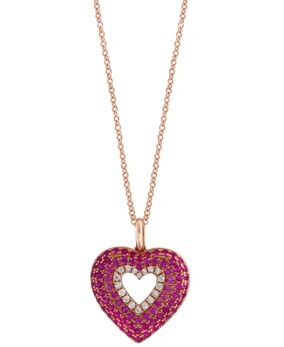 Effy Collection Effy Pink Sapphire (1/5 Ct. T.w.), Ruby (3/8 Ct. T.w.) & Diamond (1/10 Ct. T.w.) Heart 18" Pendant N In K Rose Gold