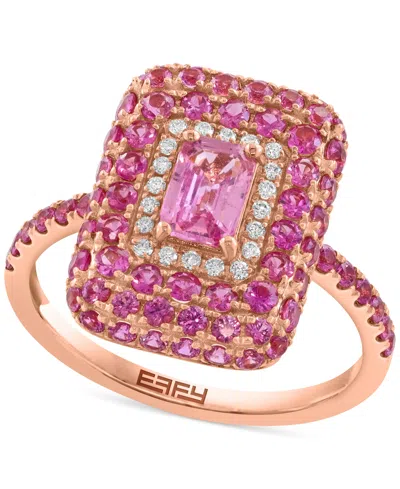 Effy Collection Effy Pink Sapphire (2-1/10 Ct. T.w.) & Diamond (1/10 Ct. T.w.) Octagon Multi Halo Statement Ring In 