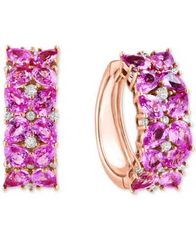 Effy Collection Effy Pink Sapphire (5 Ct. T.w.) & Diamond (1/4 Ct. T.w.) Pear Cluster Small Hoop Earrings In 14k Ros In Rose Gold