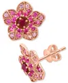 Effy Collection Effy Pink Sapphire (7/8 Ct. T.w.) & Ruby (1/5 Ct. T.w.) Flower Stud Earrings In 14k Rose Gold