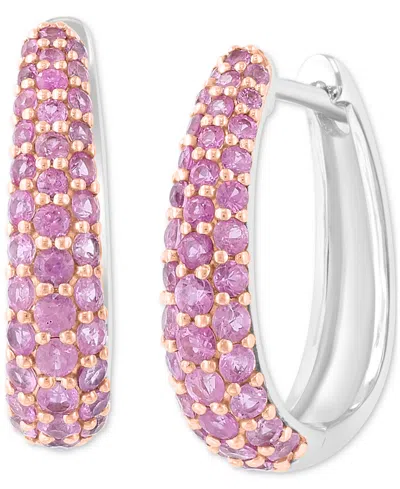 Effy Collection Effy Ruby Oval Small Huggie Hoop Earrings (2 Ct. T.w.) In Sterling Silver (also Available In Pink Sa In Pink Sapphire