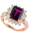 Effy Collection Effy Rhodolite (4-1/10 Ct. T.w) & Diamond (1/6 Ct. T.w.) Halo Ring In 14k Rose Gold