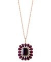 EFFY COLLECTION EFFY RHODOLITE (7-1/5 CT. T.W.) & DIAMOND (1/6 CT. T.W.) HALO 18" PENDANT NECKLACE IN 14K ROSE GOLD