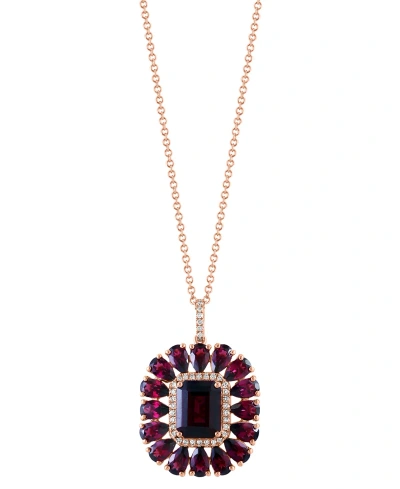 Effy Collection Effy Rhodolite (7-1/5 Ct. T.w.) & Diamond (1/6 Ct. T.w.) Halo 18" Pendant Necklace In 14k Rose Gold