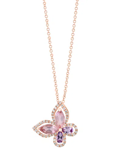 Effy Collection Effy Rose Quartz (1 Ct. T.w.), Pink Amethyst (1/5 Ct. T.w.), & Diamond (1/5 Ct. T.w.) Butterfly 18" In Rose Gold