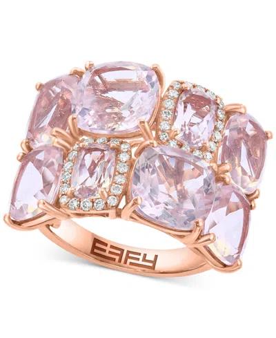 Effy Collection Effy Rose Quartz (10 Ct. T.w.) & Diamond (1/6 Ct. T.w.) Cushion Cluster Ring In 14k Rose Gold