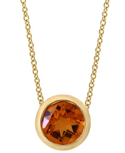 Effy Collection Effy Round Gemstone 18" Pendant Necklace In 14k Gold Plated Silver In Citrine
