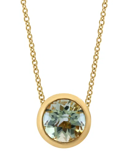 Effy Collection Effy Round Gemstone 18" Pendant Necklace In 14k Gold Plated Silver In Green Quartz