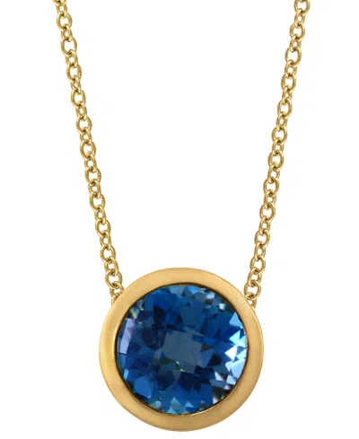 Effy Collection Effy Round Gemstone 18" Pendant Necklace In 14k Gold Plated Silver In London Blue Topaz