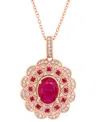 Effy Collection Effy Ruby (1-1/2 Ct. T.w.) & Diamond (1/4 Ct. T.w.) 18" Pendant Necklace In 14k Rose Gold In Red