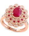 Effy Collection Effy Ruby (1-1/2 Ct. T.w.) & Diamond (3/8 Ct. T.w.) Statement Ring In 14k Rose Gold In Red