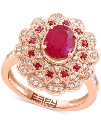 Effy Collection Effy Ruby (1-1/2 Ct. T.w.) & Diamond (3/8 Ct. T.w.) Statement Ring In 14k Rose Gold In Red