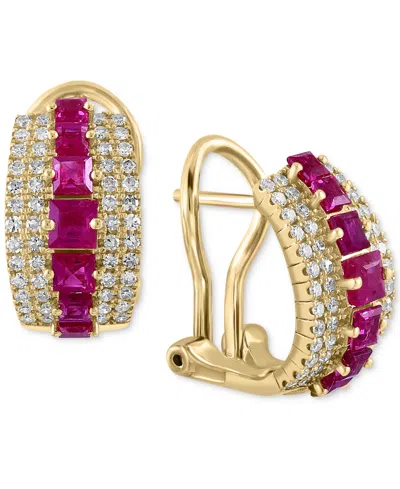 Effy Collection Effy Ruby (1-1/3 Ct. T.w.) & Diamond (1/2 Ct. T.w.) Curved Hoop Earrings In 14k Gold In Yellow Gold
