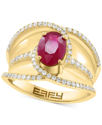 Effy Collection Effy Ruby (1-1/5 Ct. T.w.) & Diamond (3/8 Ct. T.w.) Crossover Statement Ring In 14k Gold