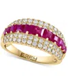 Effy Collection Effy Ruby (1-1/5 Ct. T.w) & Diamond (5/8 Ct. T.w.) Three Row Ring In 14k Gold (also In Sapphire) In Ruby