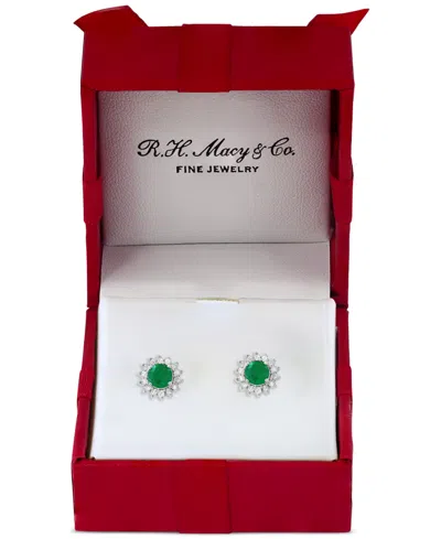 Effy Collection Effy Sapphire (1-1/6 Ct. T.w.) & Diamond (1/6 Ct. T.w.) Halo Stud Earrings In 14k White Gold Or Two In Emerald,white Gold
