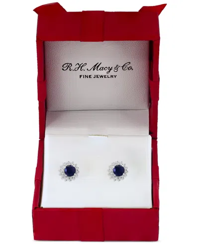 Effy Collection Effy Sapphire (1-1/6 Ct. T.w.) & Diamond (1/6 Ct. T.w.) Halo Stud Earrings In 14k White Gold Or Two In Sapphire,white Gold