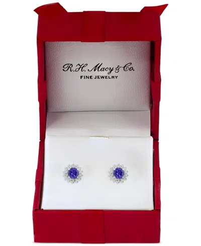 Effy Collection Effy Sapphire (1-1/6 Ct. T.w.) & Diamond (1/6 Ct. T.w.) Halo Stud Earrings In 14k White Gold Or Two In Tanzanite,white Gold