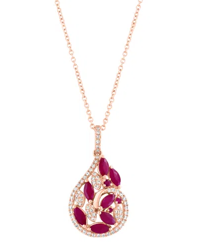 Effy Collection Effy Ruby (1-1/8 Ct. T.w.) & Diamond (1/4 Ct. T.w.) Marquise Teardrop Cluster 18" Pendant Necklace I In Rose Gold