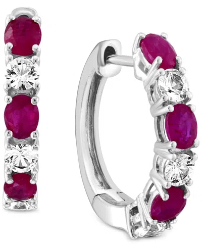 Effy Collection Effy Ruby (1-1/8 Ct. T.w.) & White Sapphire (3/4 Ct. T.w.) Small Hoop Earrings In 14k White Gold, 0. In Multi
