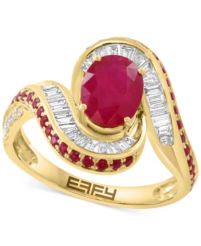Effy Collection Effy Ruby (1-3/4 Ct. T.w.) & Diamond (3/8 Ct. T.w.) Statement Ring In 14k Yellow Gold In Red