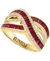 Effy Collection Effy Ruby (1-3/8 Ct. T.w.) & Diamond (1/3 Ct. T.w.) Crossover Statement Ring In 14k Gold In Ruby