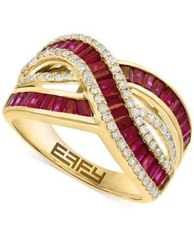 Effy Collection Effy Ruby (1-3/8 Ct. T.w.) & Diamond (1/3 Ct. T.w.) Crossover Statement Ring In 14k Gold