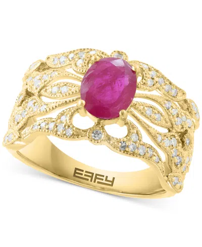 Effy Collection Effy Ruby (1-3/8 Ct. T.w.) & Diamond (1/3 Ct. T.w.) Openwork Statement Ring In 14k Gold In Red
