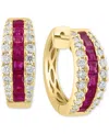 Effy Collection Effy Ruby (1-5/8 Ct. T.w.) & Diamond (3/4 Ct. T.w.) Small Hoop Earrings In 14k Gold, 0.72" In Ruby