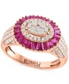 Effy Collection Effy Ruby (1-5/8 Ct. T.w.) & Diamond (5/8 Ct. T.w.) Baguette Cluster Ring In 14k Rose Gold In Ruby