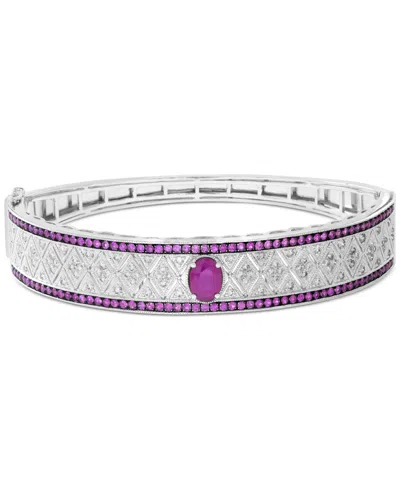 Effy Collection Effy Ruby (1-7/8 Ct. T.w.) & Diamond (1 Ct. T.w.) Filigree Bangle Bracelet In Sterling Silver