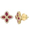 Effy Collection Effy Ruby (1-7/8 Ct. T.w.) & Diamond (1/2 Ct. T.w.) Flower Stud Earrings In 14k Gold In Gold