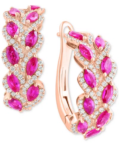 Effy Collection Effy Ruby (1-7/8 Ct. T.w.) & Diamond (5/8 Ct. T.w.) Hoop Earrings In 14k Rose Gold
