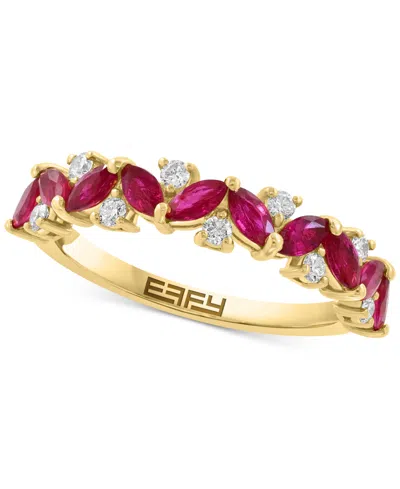 Effy Collection Effy Ruby (1 Ct. T.w.) & Diamond (1/5 Ct. T.w.) Marquise Cluster Ring In 14k Gold In Red