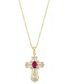 Effy Collection Effy Ruby (1/2 Ct. T.w.) & Diamond (1/2 Ct. T.w.) Openwork Cross 18" Pendant Necklace In 14k Gold In Yellow Gol