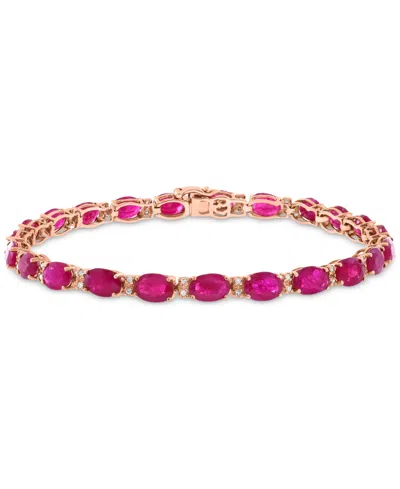 Effy Collection Effy Ruby (13-1/10 Ct. T.w.) & Diamond (1/6 Ct. T.w.) Oval Tennis Bracelet In 14k Rose Gold