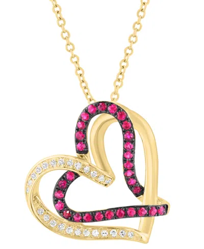 Effy Collection Effy Ruby (1/4 Ct. T.w.) & Diamond (1/10 Ct. T.w.) Intertwined Heart 18" Pendant Necklace In 14k Gol In Gold
