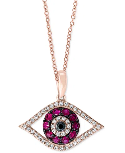 Effy Collection Effy Ruby (1/4 Ct. T.w.) & Diamond (1/8 Ct. T.w.) 18" Evil Eye Pendant Necklace In 14k Rose Gold Or 