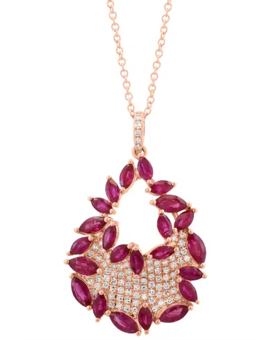 Effy Collection Effy Ruby (2-1/2 Ct. T.w.) & Diamond (1/4 Ct. T.w.) Marquise & Pave Cluster Teardrop Pendant Necklac