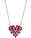 Effy Collection Effy Ruby (2-1/3 Ct. T.w.) & Diamond (1/8 Ct. T.w.) Heart Cluster 18" Pendant Necklace In 14k Rose G In Ruby