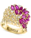 Effy Collection Effy Ruby (2-1/3 Ct. T.w.) & Diamond (2-1/3 Ct. T.w.) Marquise Floral-inspired Cluster Ring In 14k G In Pink