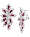 Effy Collection Effy Ruby (2-3/4 Ct. T.w.) & Diamond (1-1/20 Ct. T.w.) Floral Statement Earrings In 14k White Gold In Ruby