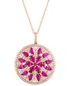 Effy Collection Effy Ruby (2-3/4 Ct. T.w.) & Diamond (5/8 Ct. T.w.) Mandala 18" Pendant Necklace In 14k Rose Gold In Pink
