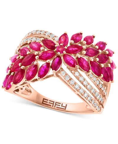 Effy Collection Effy Ruby (2-3/8 Ct. T.w.) & Diamond (5/8 Ct. T.w.) Flower Crossover Ring In 14k Rose Gold In Rose Gld