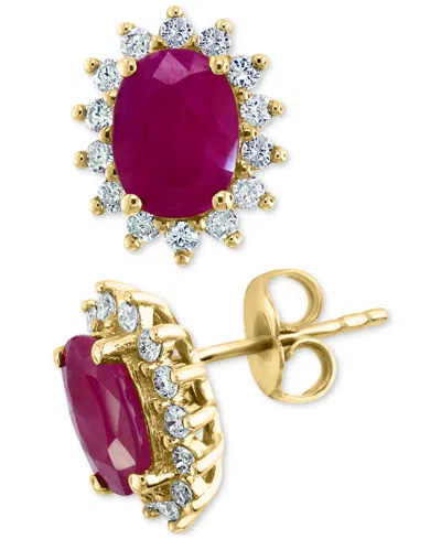 Effy Collection Effy Ruby (2-7/8 Ct. T.w.) & Diamond (3/8 Ct. T.w.) Halo Stud Earrings In 14k Gold In Red