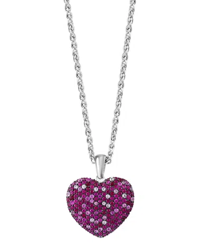 Effy Collection Effy Ruby (2 Ct. T.w.) & Pink Sapphire (1-7/8 Ct. T.w.) Ombre Heart Cluster 18" Pendant Necklace In  In Purple