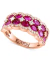Effy Collection Effy Ruby (3-1/3 Ct. T.w.) & Diamond (1/2 Ct. T.w.) Multirow Statement Ring In 14k Rose Gold In Rose Gold