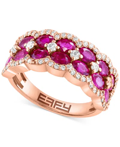 Effy Collection Effy Ruby (3-1/3 Ct. T.w.) & Diamond (1/2 Ct. T.w.) Multirow Statement Ring In 14k Rose Gold