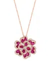 Effy Collection Effy Ruby (3-3/4 Ct. T.w.) & Diamond (5/8 Ct. T.w.) Flower 18"pendant Necklace In 14k Rose Gold In Ruby