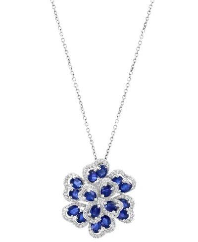 Effy Collection Effy Ruby (3-3/4 Ct. T.w.) & Diamond (5/8 Ct. T.w.) Flower 18"pendant Necklace In 14k Rose Gold In Sapphire